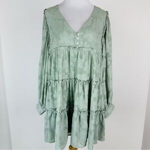 BTFL-Life Sage Floral Printed Tiered Babydoll Dress Size Large